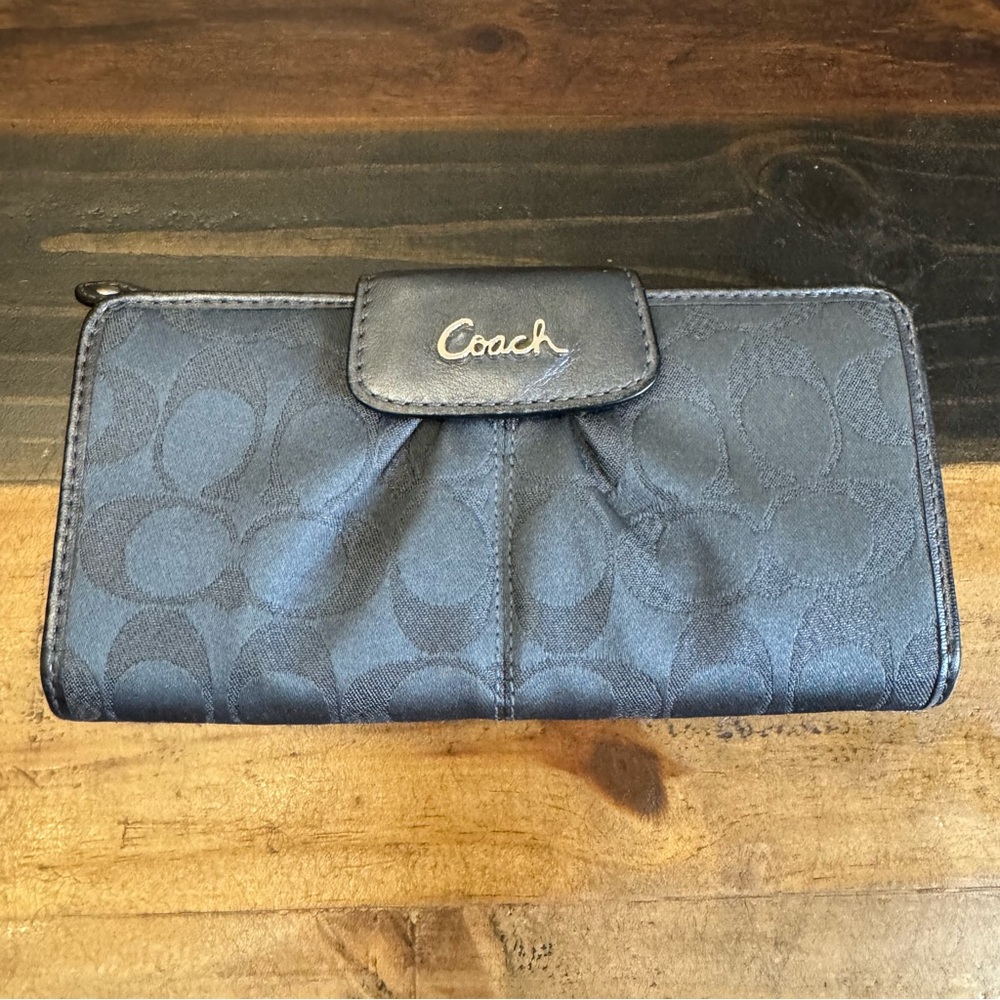 Coach Signature Metallic Charcoal Gray Wallet